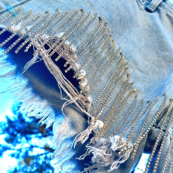 High Waist Tassel Jeans Shorts